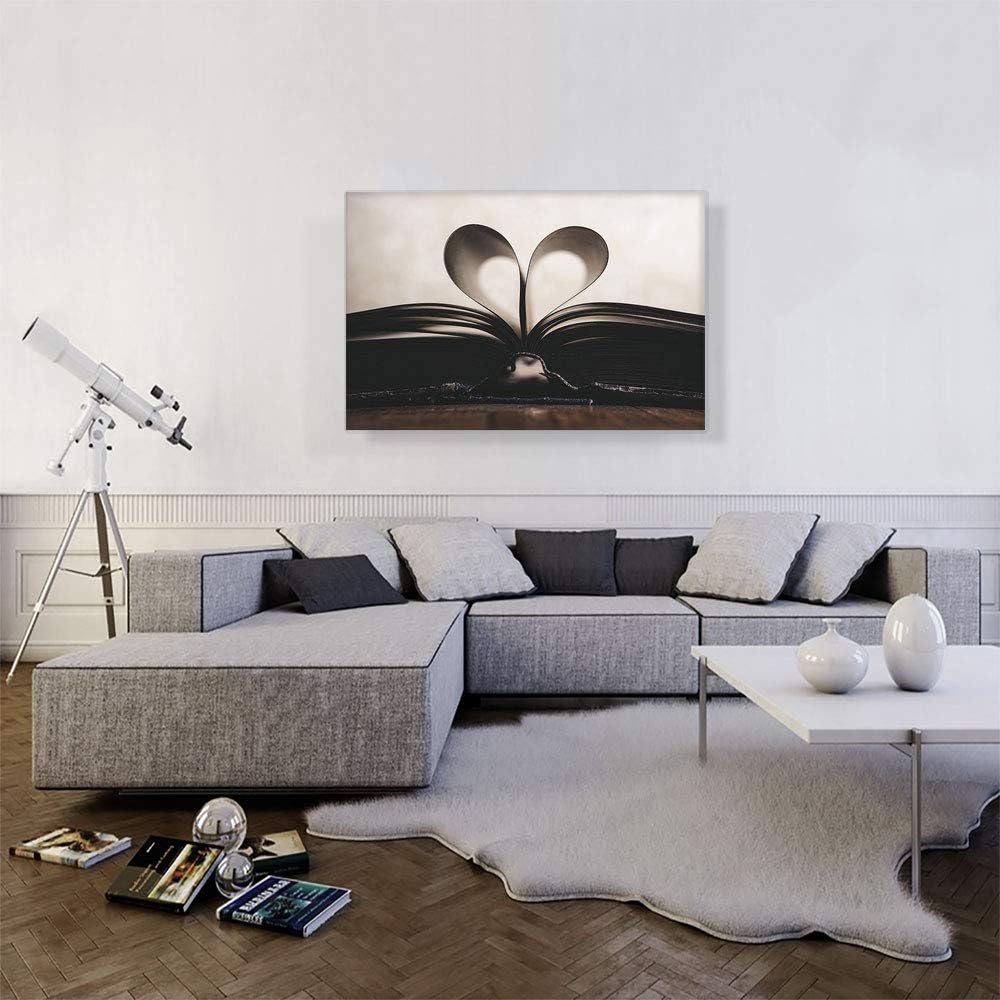 ARTCANVAS Book Heart Page Home decor Canvas Art Print Stretched Framed Painting Picture Poster Giclee Wall Decor - 40' x 26' (0.75' Deep)