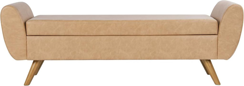 HomePop 60' Modern Storage Bench with Wood Legs - Sand Faux Leather