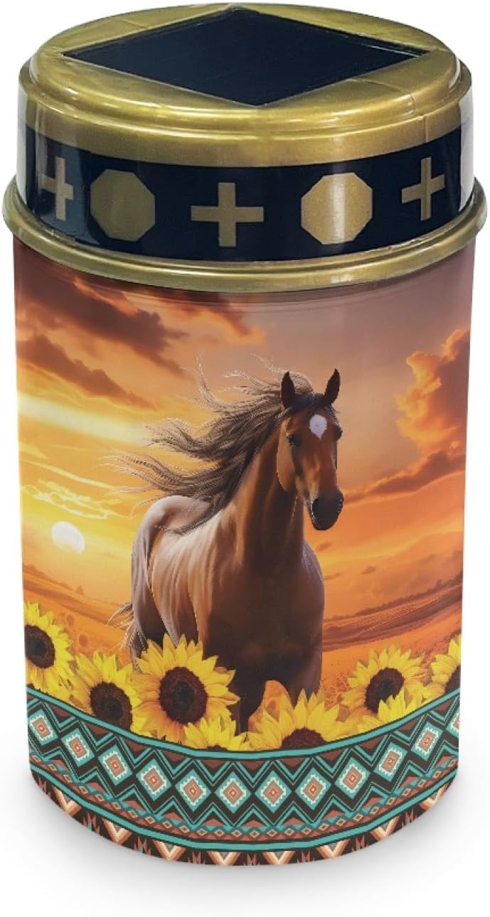 Western Aztec Horse Solar Light for Garden Yard,Horse Solar Pathway Lights Outdoor Waterproof Landscape Lighting Solar Lantern Flameless Warm White Lights Sunflower