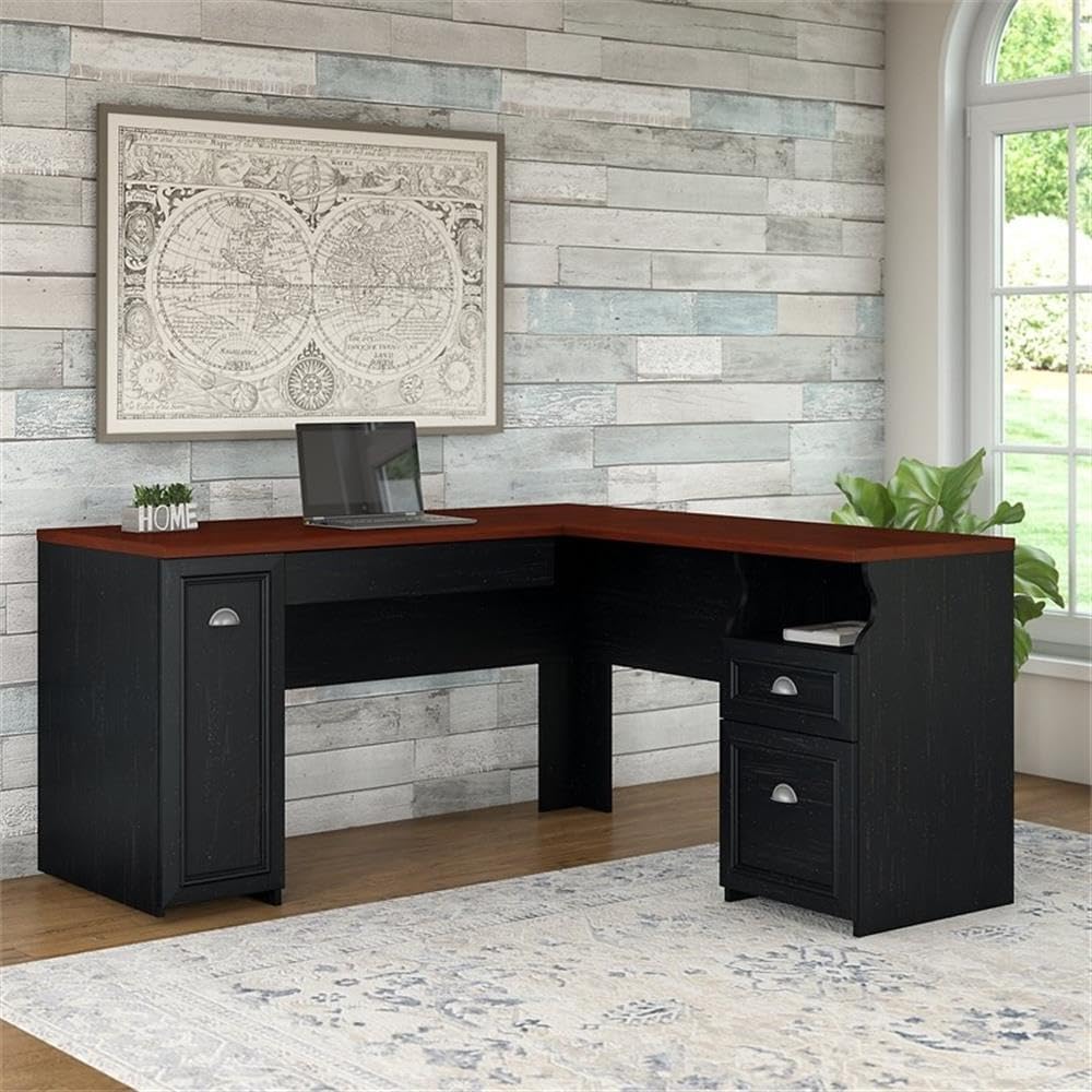 Bush Home 54-Inch Office Desk with Drawer and Storage Cabinet, Computer Desk with Box Drawer and Adjustable Shelf, Home Office Workstation Furniture, Somerset Collection, White