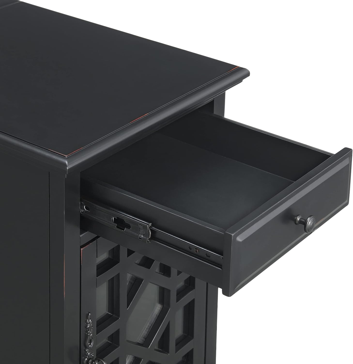 Martin Svensson Home Elegant Chairside End Table with Power — 24″W x 16″D x 25″H, Antique Black — Transitional Painted Accent Table with Flip-Top USB Charging, Drawer & Cabinet Storage