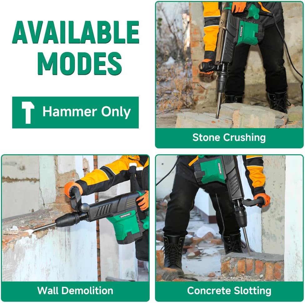 Hoteche Electric Demolition Jack Hammer 1500W Heavy-Duty SDS-MAX Concrete Breaker with Flat & Point Chisel