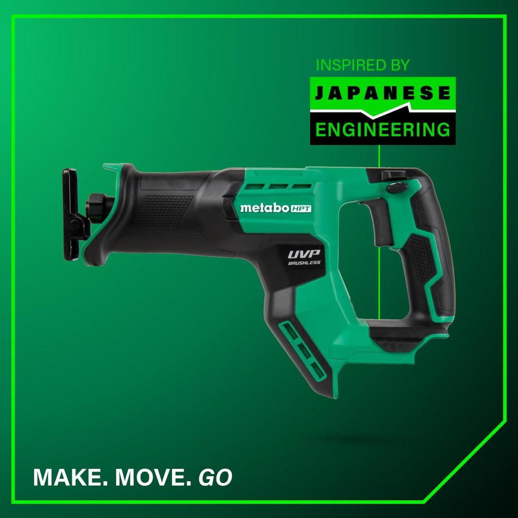 Metabo HPT 18V MultiVolt Cordless Compact Reciprocating Saw, Top Class Cutting Speed, 20% More Compact, 1-1/8' Stroke Length, 3,000 SPMs, Up to 125 Cuts Per Charge, Tool Body Only, CR18DMAQ4