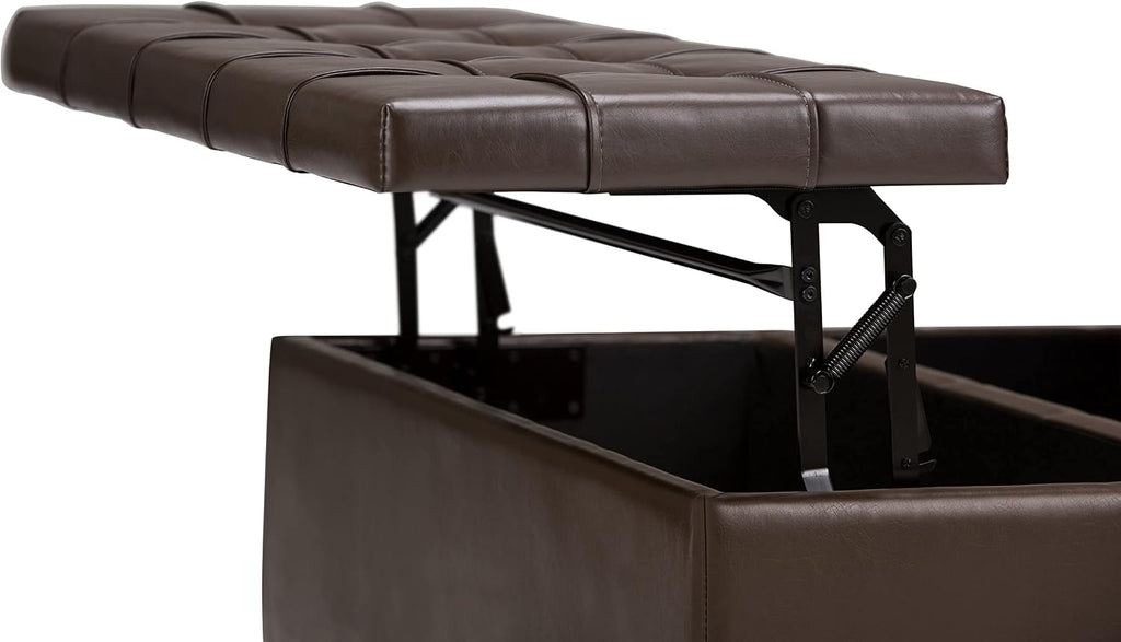 SIMPLIHOME Harrison Coffee Table Storage Ottoman - 36 inch Wide Upholstered Vegan Leather Square Lift-Top Ottoman in Chocolate Brown, Transitional Ottoman for Living Room with Hidden Storage