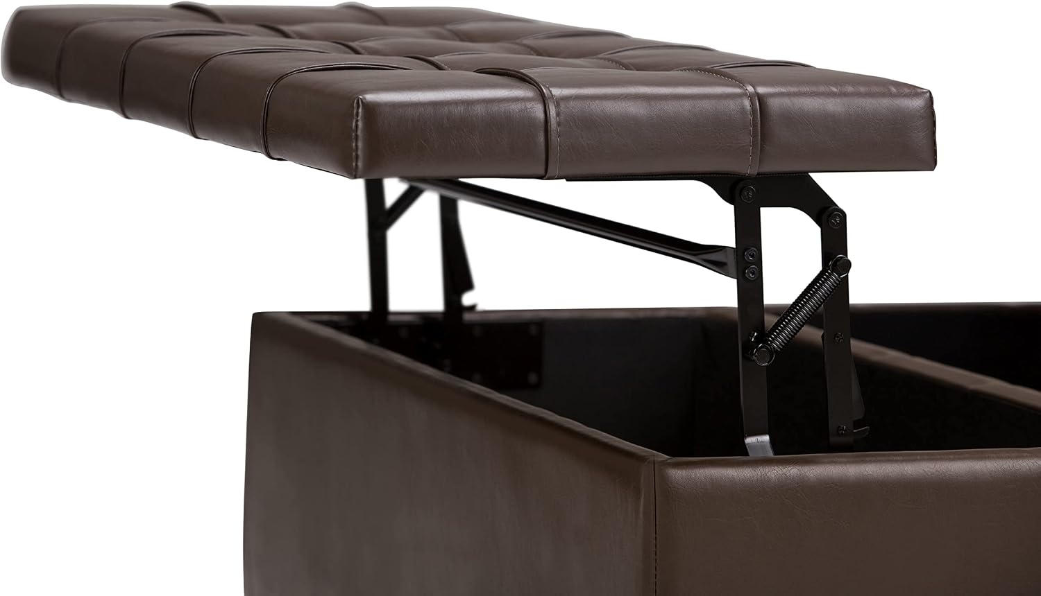 SIMPLIHOME Harrison Coffee Table Storage Ottoman - 36 inch Wide Upholstered Vegan Leather Square Lift-Top Ottoman in Chocolate Brown, Transitional Ottoman for Living Room with Hidden Storage