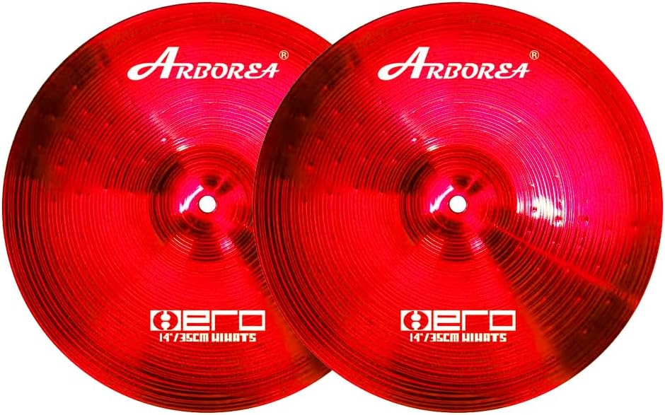 Arborea Cymbal Set for Drummer 7 pcs Red Hero Series Include 14'Hihats 16'Crash 20'Ride Bonus 10' Splash 16'Ozone Stacker 18' China Cymbal Plus Bag