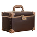 urecity Retro Vintage Makeup Train Case, Brown Artificial Leather, Professional Cosmetic Organizer with Combination Lock, Striped Interior