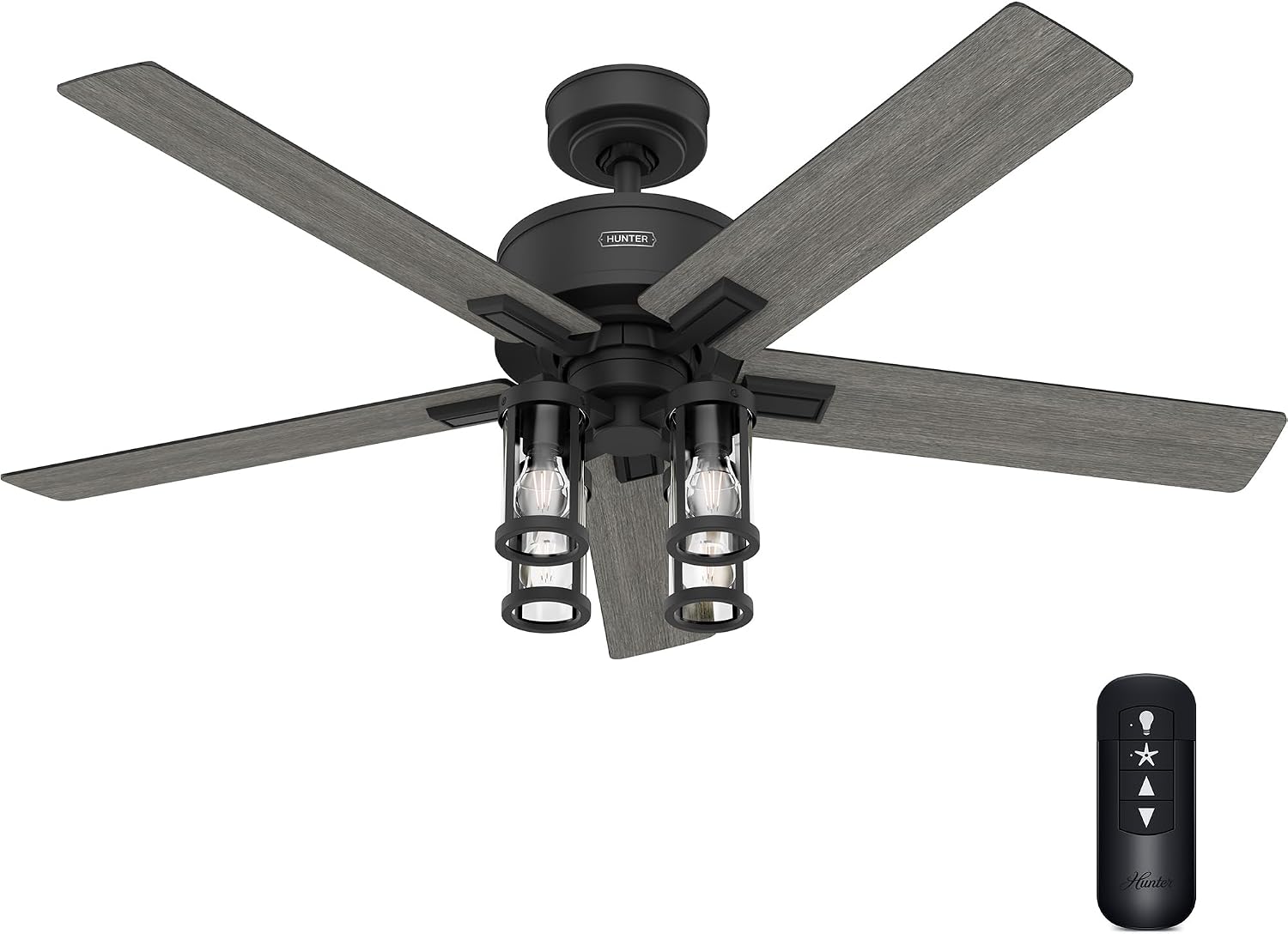 Hunter - Astwood II Indoor Ceiling Fan With Light, Remote, 52-inch, Casual-style, 4-speed WhisperWind Motor, Ceiling Fans for living rooms, bedrooms, home offices, kitchens (Matte Black)
