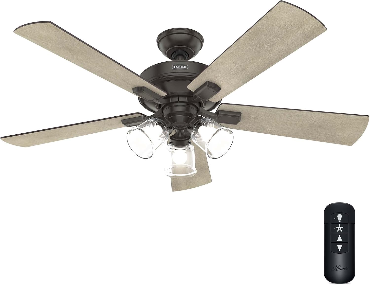 Hunter Fan 52 Inch Traditional Noble Bronze Finish Indoor Ceiling Fan With Light Kit and Remote Control (Renewed)