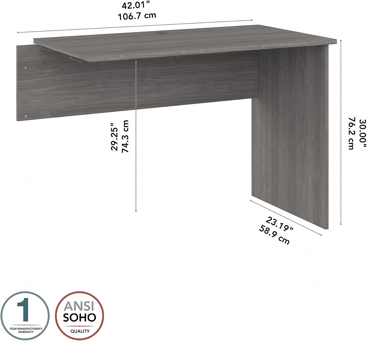 Bush Home Cabot 42W Shell Desk Return in Modern Gray