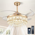 FRIXCHUR 42″ Dimmable Gold Crystal Chandelier Ceiling Fan Modern LED Fandelier Flush Mount Ceiling Fan with Lights and Remote, 6 Speed 3 Color Fans for Living Room Bedroom