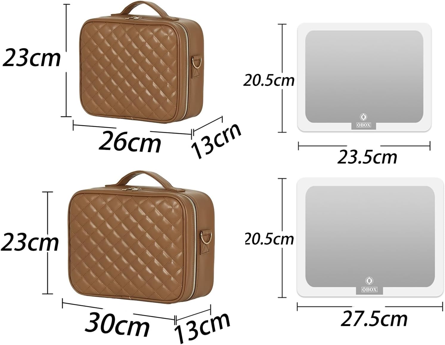 HJXGQJM Travel Makeup Bag with Led Light Mirror, Large Capacity Cosmetic Organizer Vanity Travel Case for Make Up with Adjustable Compartment，Tri-Colour Light Source