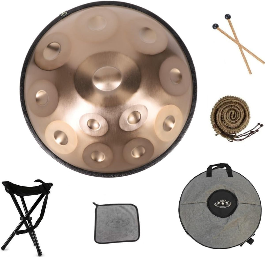 440HZ Steel Drum in 22Inch D Minor 12 Notes Hand Pan Drum Percussion Musical instrument with Soft Hand Pan Bag (12 Notes Gold Handpan)
