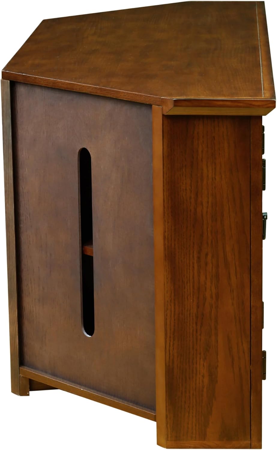 Leick Home 60 in Corner TV Stand, Solid Wood, Adjustable Shelves, Easy Assembly, Mission Style, Blackened Hardware, Medium Oak, 56 in W x 20 in D x 25 in H, 82386