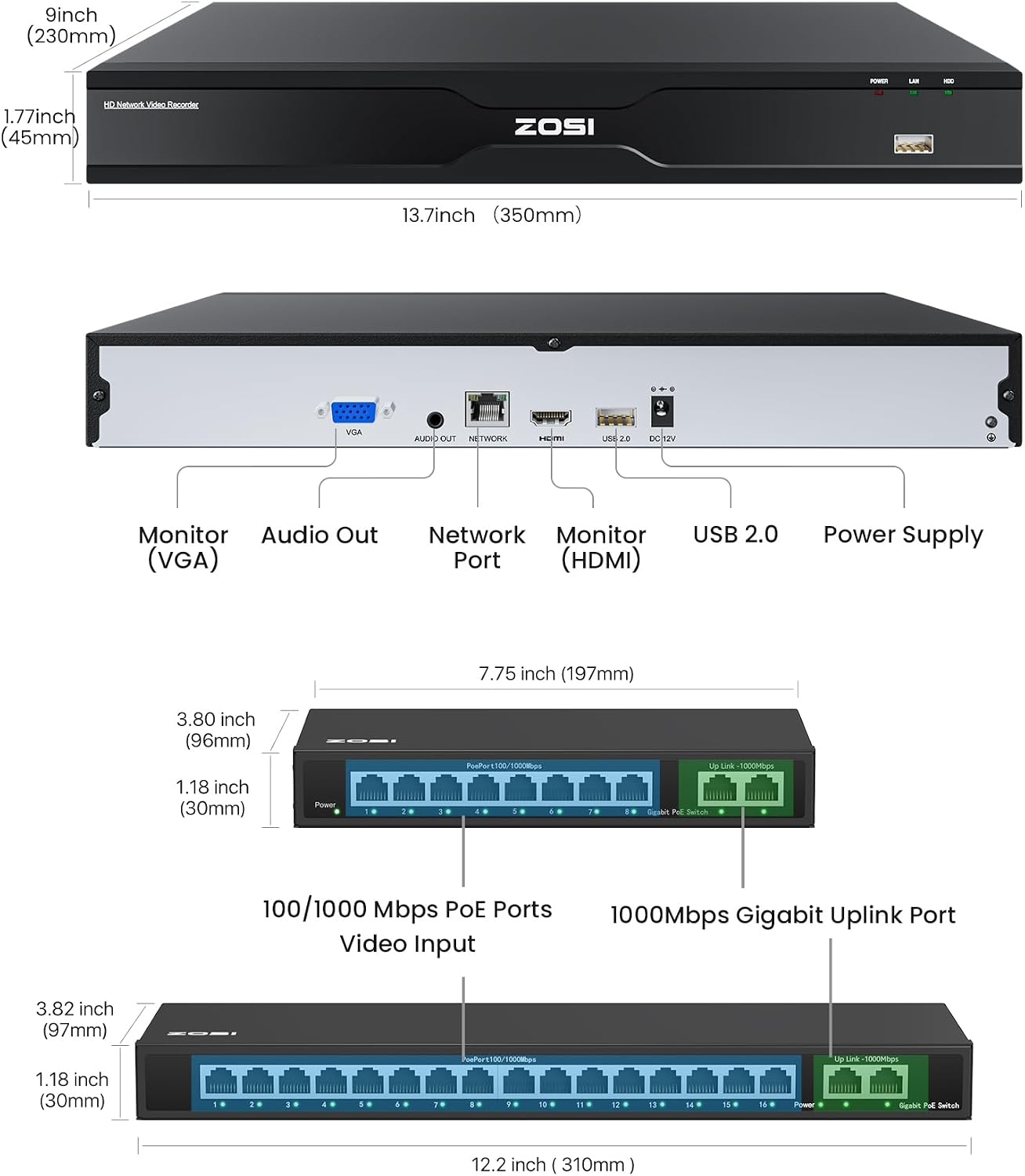 ZOSI 4K 32 Channel PT PoE Security Camera System, Auto Human Tracking, Person Vehicle Detection, 2 Way Audio, 20pcs 8MP Pan/Tilt Spotlight Outdoor Cameras, 32CH 4K NVR with 8TB HDD for 24/7 Recording