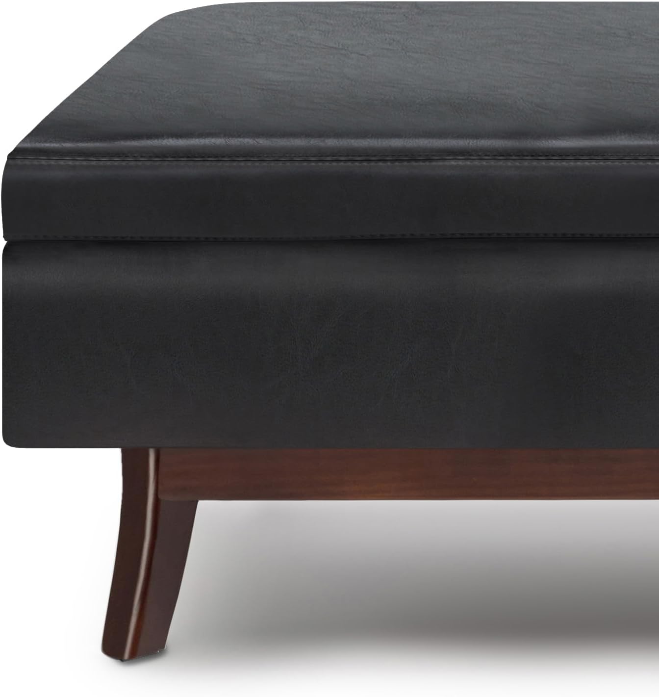 SIMPLIHOME Owen Rectangular Storage Ottoman - 48 inch Wide Upholstered Vegan Leather Lift-Top Ottoman in Midnight Black, Mid-Century Modern Ottoman for Living Room with Tufted Detail