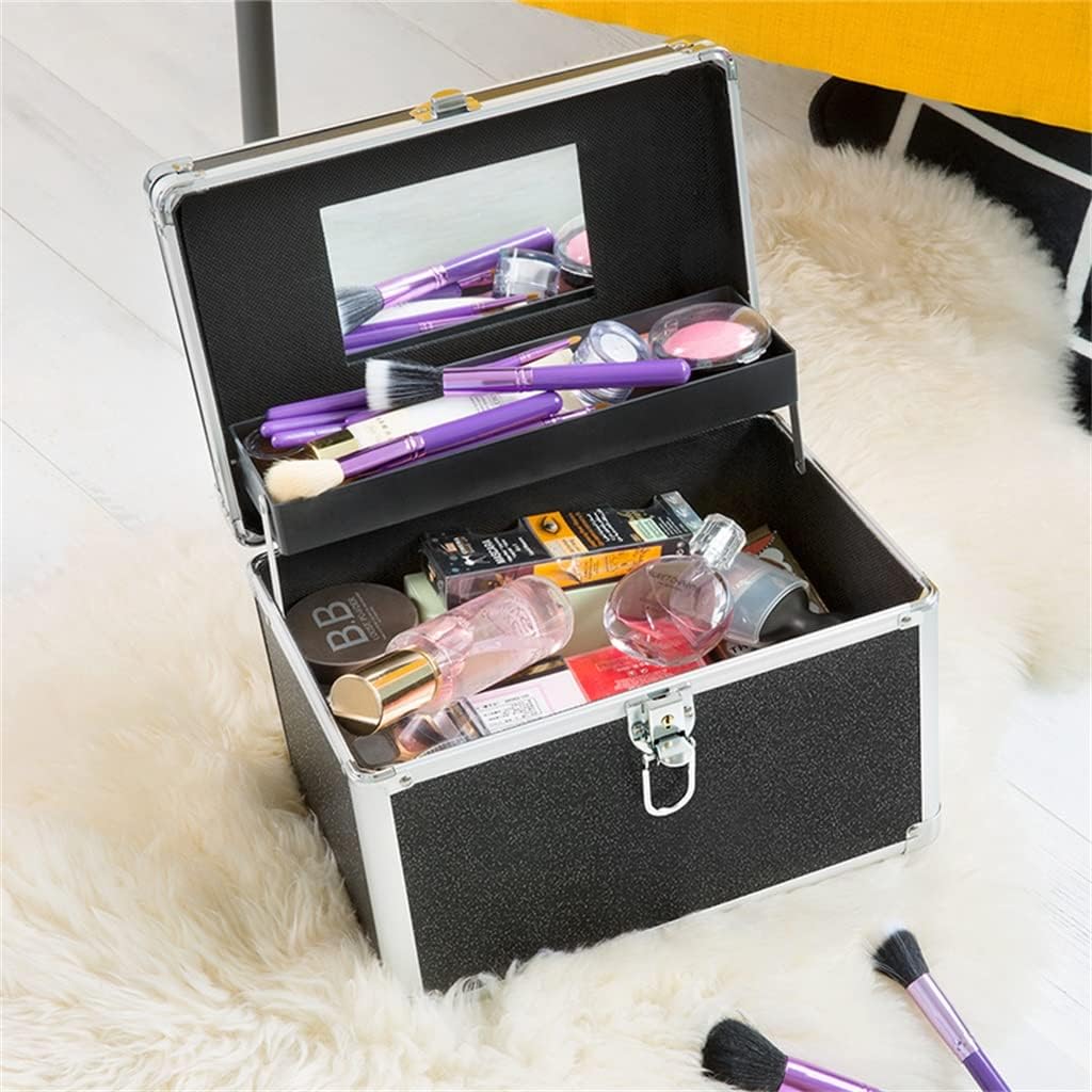 Ladies Large Professional Cosmetic Bag Buckle Storage Suitcase Beauty Box (Svart 15 * 15 * 30cm)
