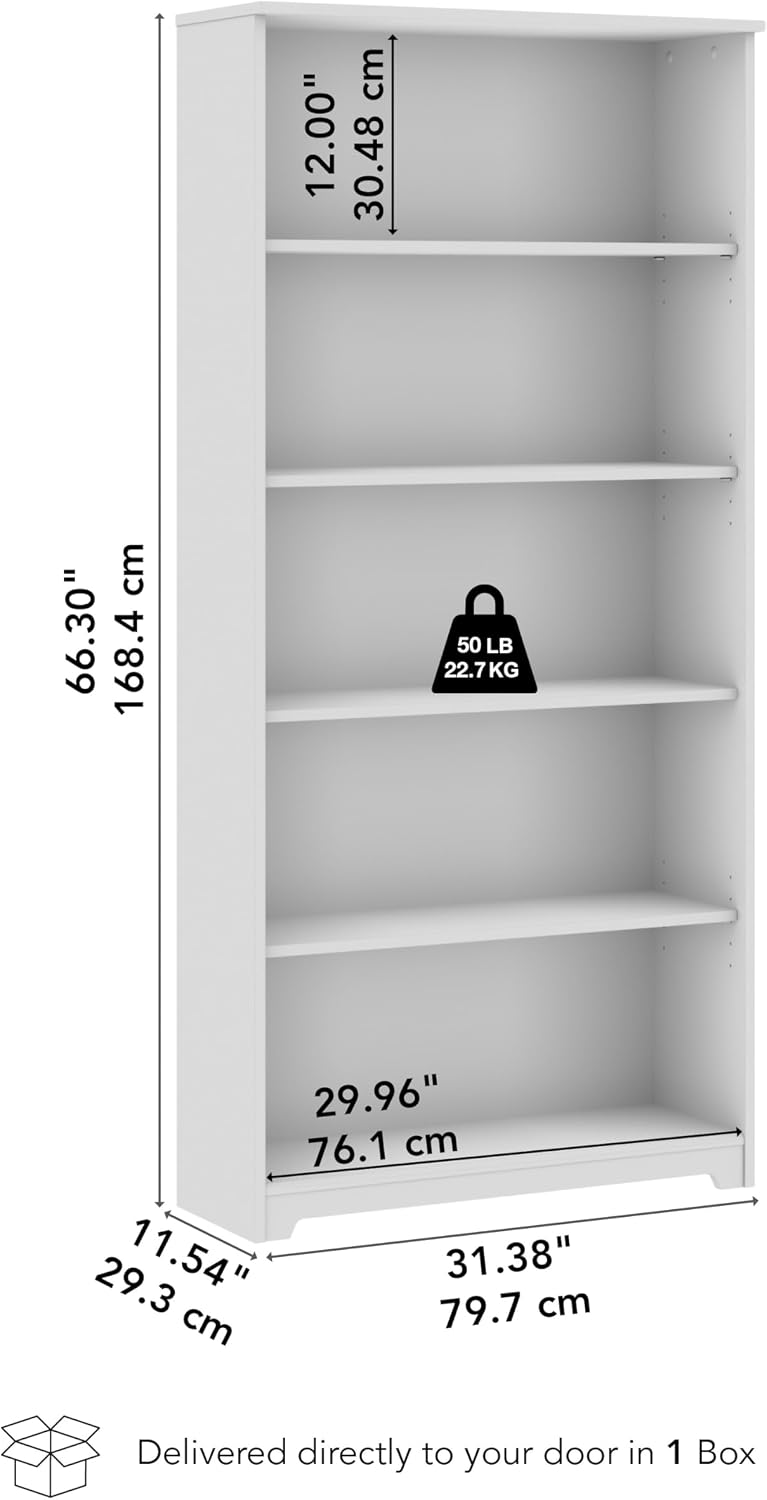 Bush Furniture Tall 5 Shelf Bookcase, Large Open Bookshelf, Sturdy Display Cabinet for Living Room or Home Office, Cabot Collection, Modern Walnut