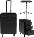 2 in 1 Tattoo Work Station - Manicure Embroidery Hairdressing Travel Case, Beauty Salon Station Suitcase With Lock, Rolling Makeup Trolley With Armrest Stand (Metal)
