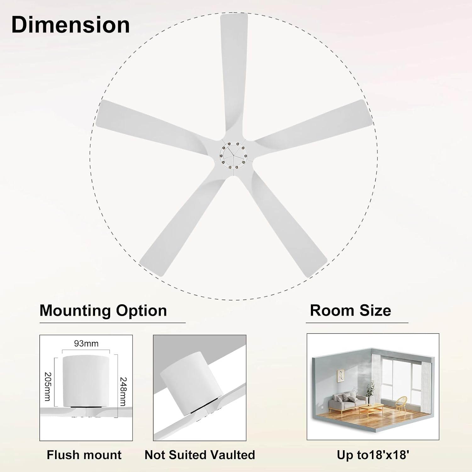 ELEHINSER 52 Inch Flush Mount Ceiling Fan with Lights, Low Profile Modern Ceiling Fan with Remote, Quiet DC Motor, 6-Speed, 3CCT,Timer, 5 Solid Wood Blades, White