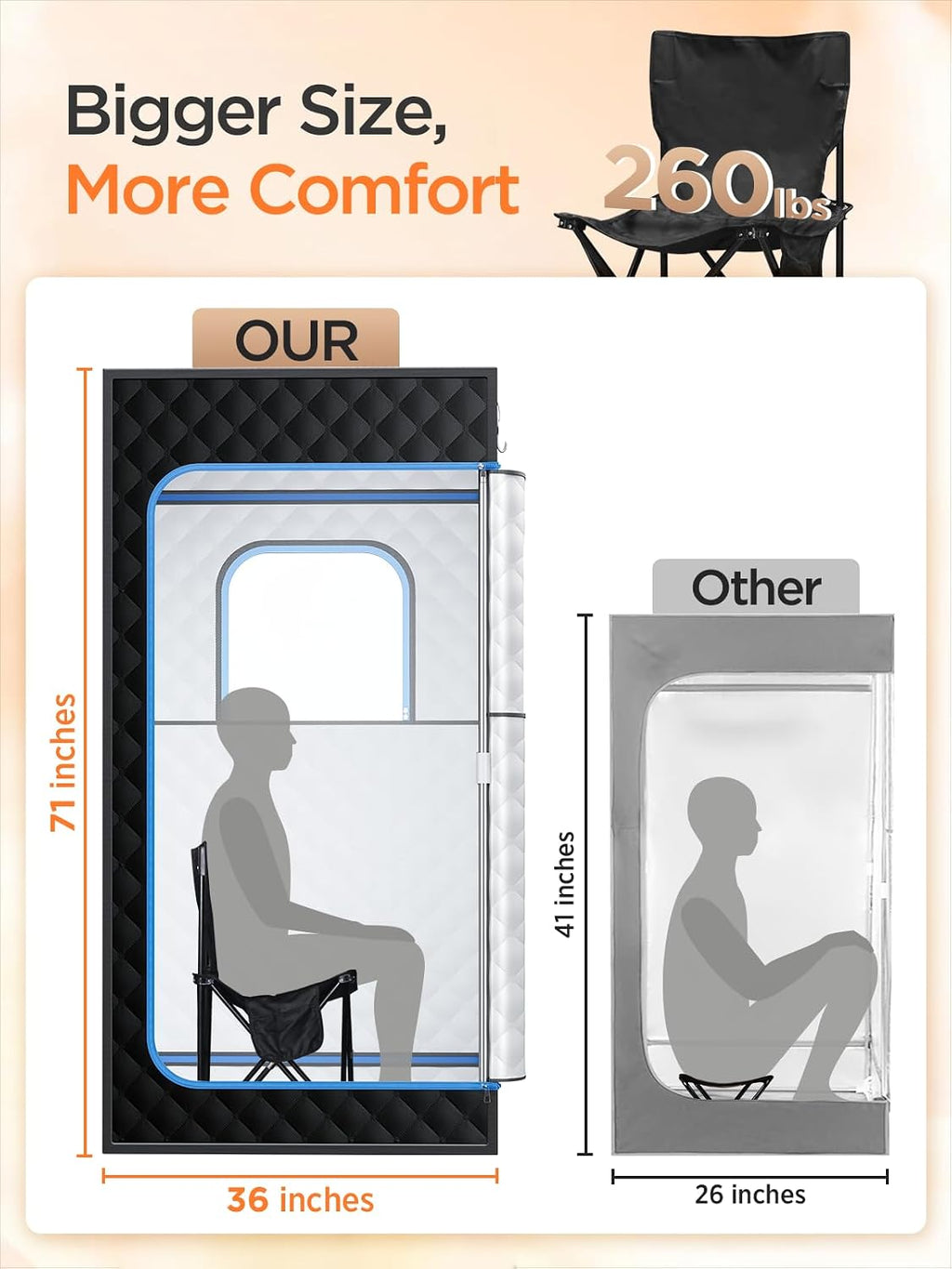 Portable Steam Sauna for Home | 71' Full Body Sauna Tent with 1200W 3L Steamer, 15 Heat Levels, Timer & Remote Control, Foldable Chair | Large Size for Adults, VOC-Free