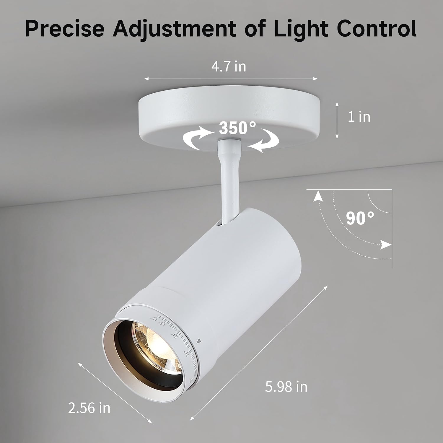 4 Pack 9W LED Zoomable Ceiling Spotlight Indoor, Dimmable Directional Wall Surface Fixture, Adjustable Beam Angle 10°–55°, Wired Home Indoor Accent Lighting for Corridor, Picture, White