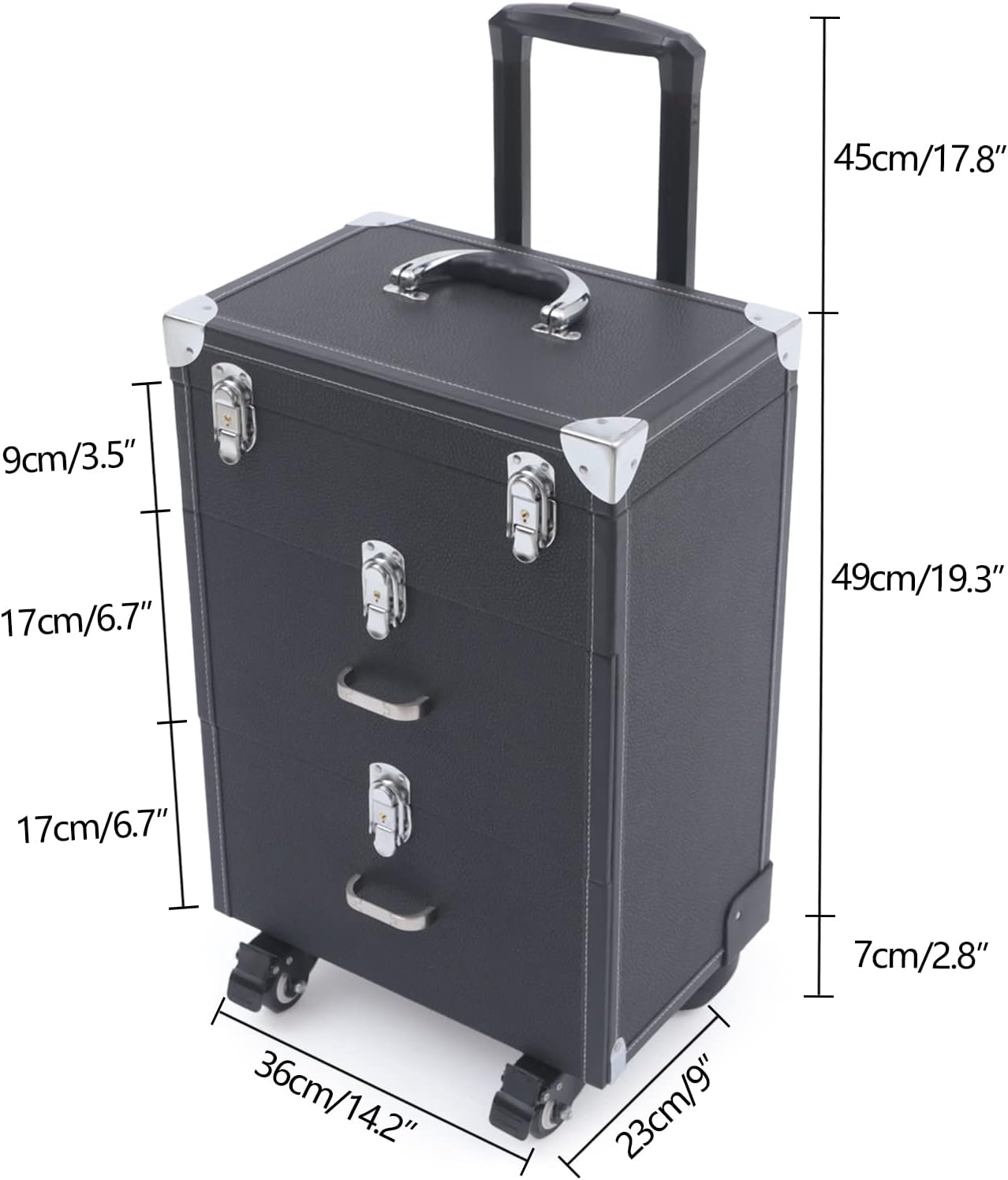 Professional Rolling Makeup Case Train Case Cosmetic Organizer Trolley Lockable Rolling Make-ups Case Storage Cart Makeup Train Case Cosmetology Case On Wheels (Black|3 trays|Type C)
