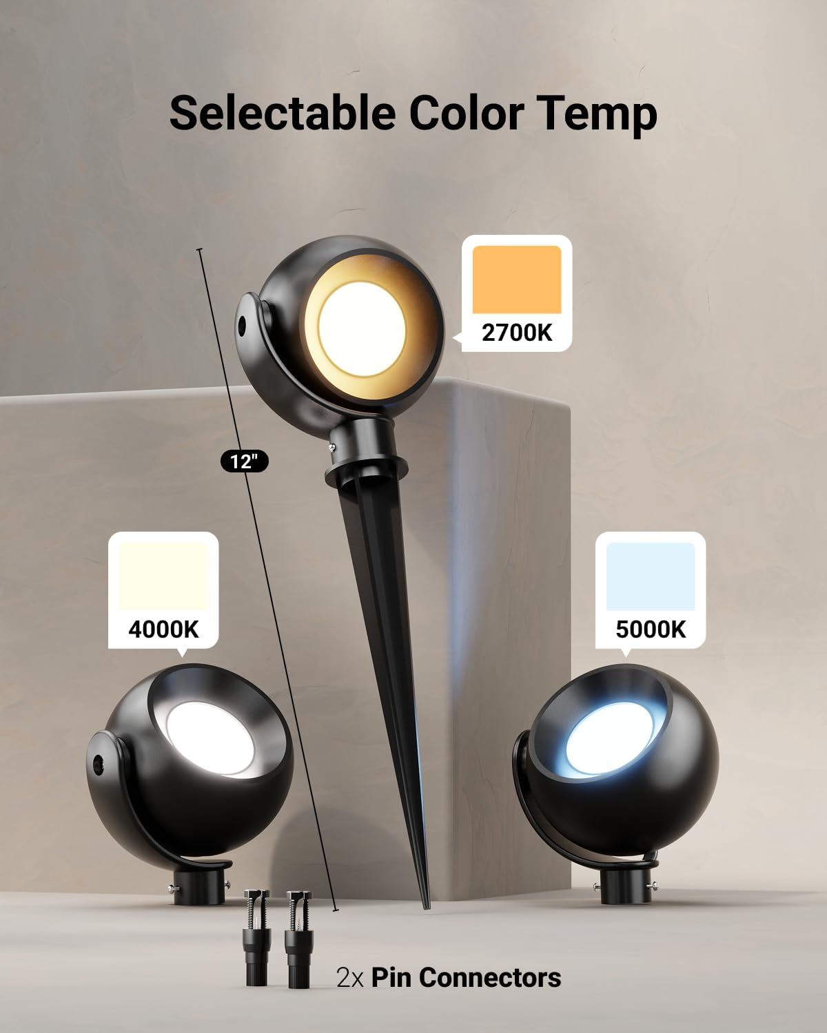 Sunco LED Low Voltage Spotlight Revolver, Sphere Shaped Garden Landscape Lights Outdoor [Luces para Jardin], 4W, 300 LM, 3 CCT: 2700K/4000K/5000K, Wet Rated, ETL 50 Pack.