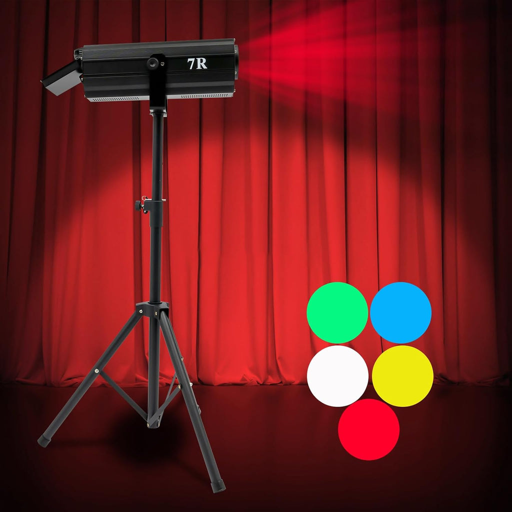 LED Follow Spot Light, 230W Stage Spotlight with Stand Muti-Color Dual Control Stage Light LED Follow Spotlight for Stage Party Show Wedding Adjustable Aperture 164ft Illumination Distance