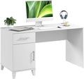 Bush Home 54-Inch Office Desk with Drawer and Storage Cabinet, Computer Desk with Box Drawer and Adjustable Shelf, Home Office Workstation Furniture, Somerset Collection, White