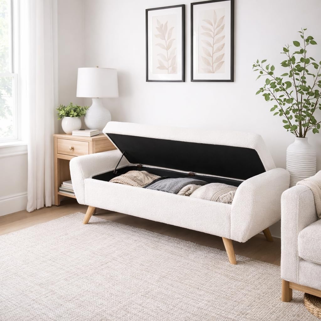 HomePop 60' Modern Storage Bench with Wood Legs - Sherpa Cream