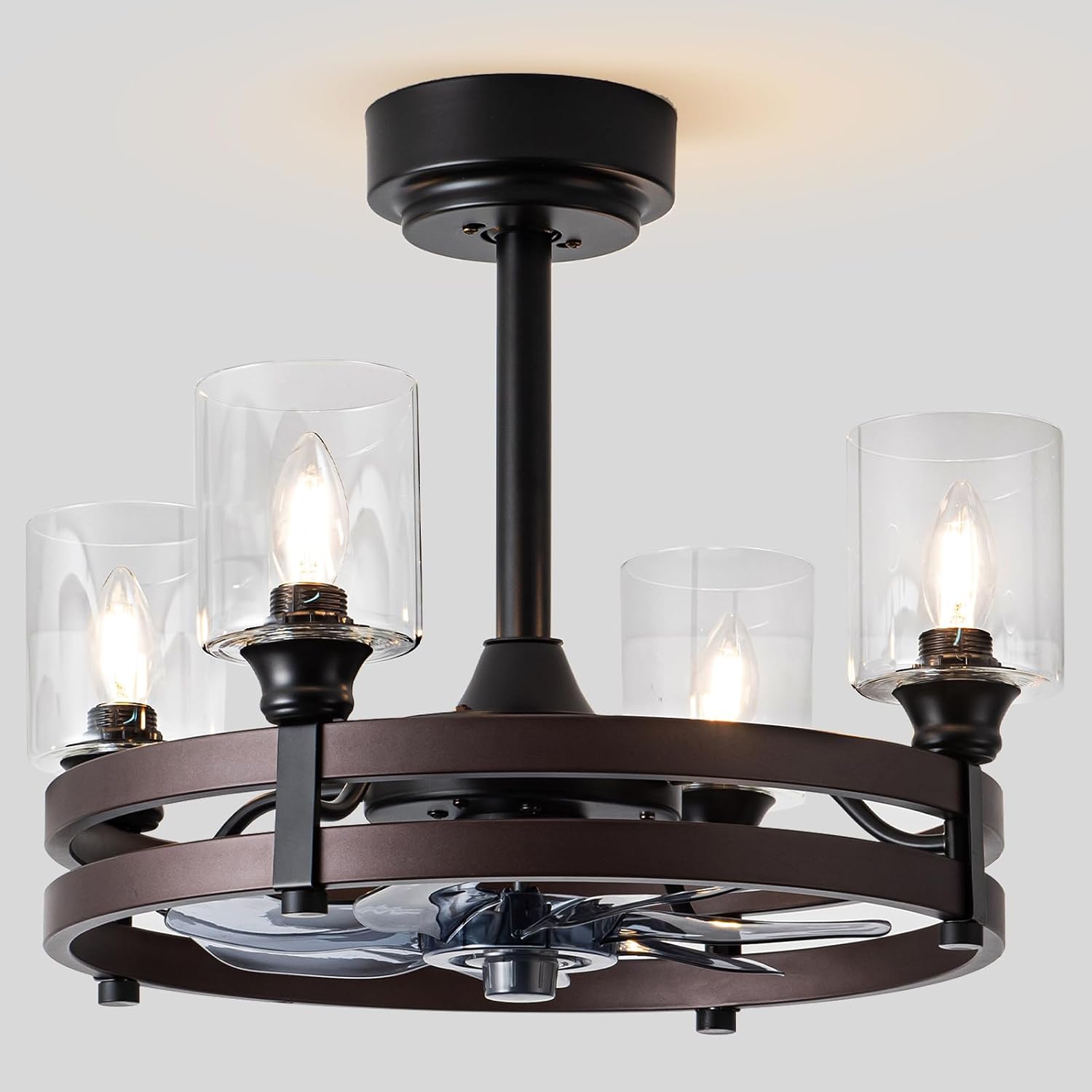 Caged Ceiling Fan with Light, 21' Farmhouse Ceiling Fan with Light for Bedroom/Kitchen/Dining/Room, Black Ceiling Fan with Lights Remote Control, DC Motor, Four LED Lights, Indoor, Bronze