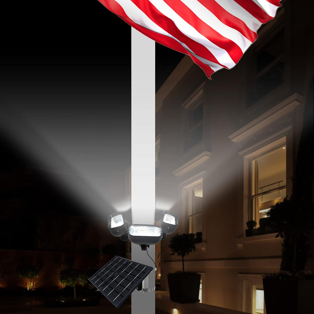 Solar Flag Pole Light for 15-40ft Flagpole, 5 Super-Spotlights | 12000 MAH, Adjustable Clamps Fits 2-6'' Diameter Inground Flag Poles Coverage, Light Up American Flag Outdoor from Dusk to Dawn