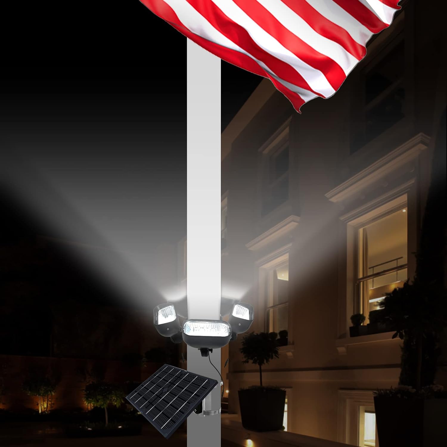 Solar Flag Pole Light for 15-40ft Flagpole, 5 Super-Spotlights | 12000 MAH, Adjustable Clamps Fits 2-6'' Diameter Inground Flag Poles Coverage, Light Up American Flag Outdoor from Dusk to Dawn