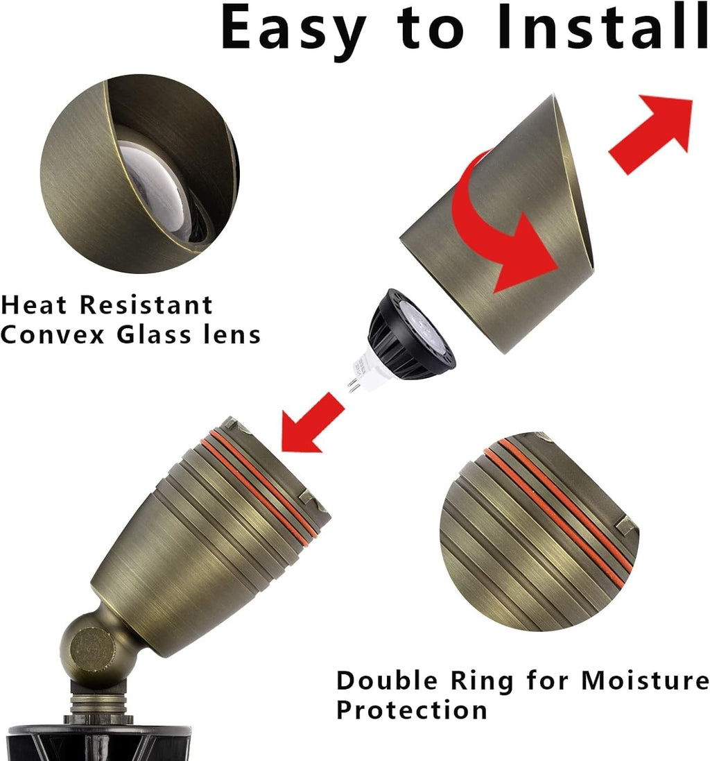 Solid Brass Landscape Spotlight Heavy Duty Bronze LED Spot Lights Waterproof Outdoor Uplighting 12V Low Voltage (6)