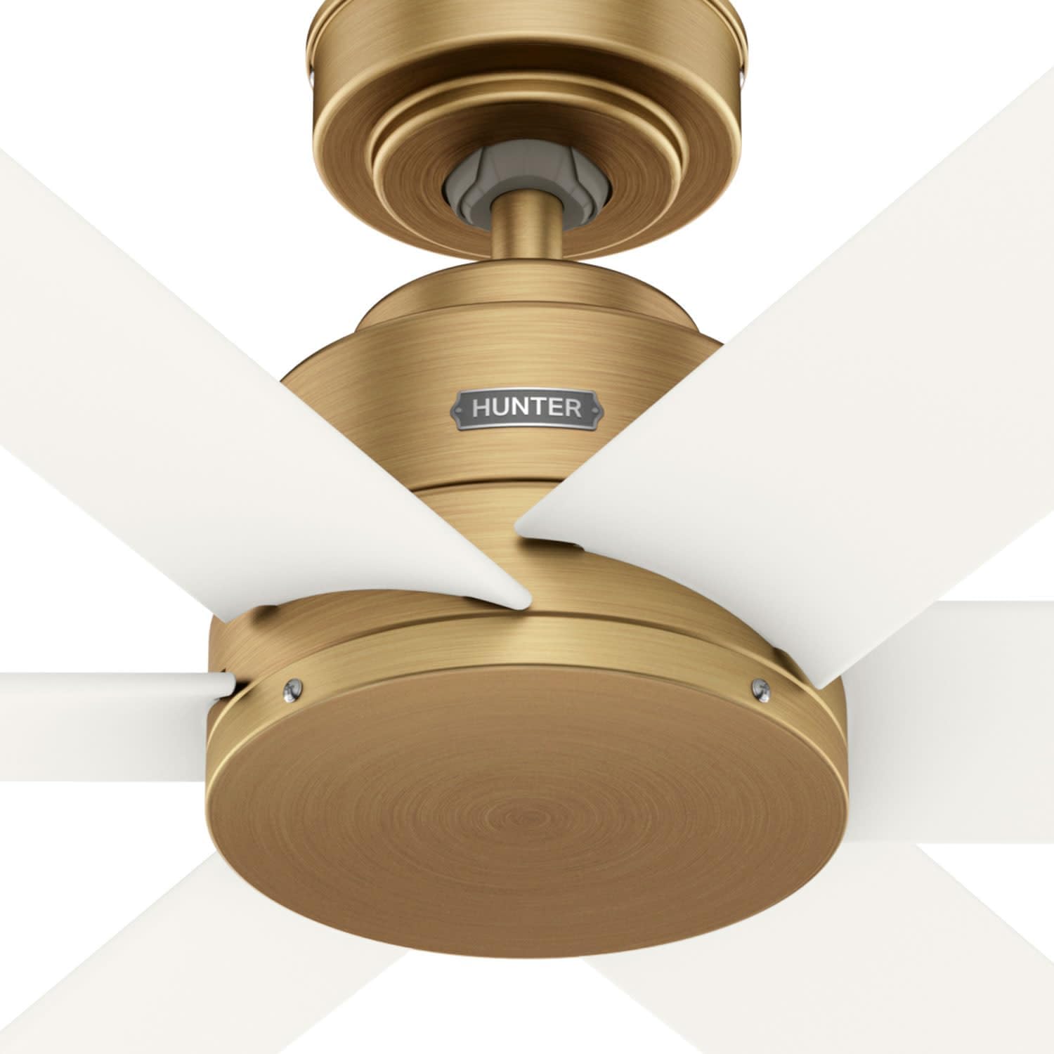 Hunter 52' Kennicott Indoor/Outdoor Ceiling Fan, Wall Control, Luxe Gold | SureSpeed high velocity airflow and no-light design suit covered patios, porches, bedrooms, or living rooms with easy setup.