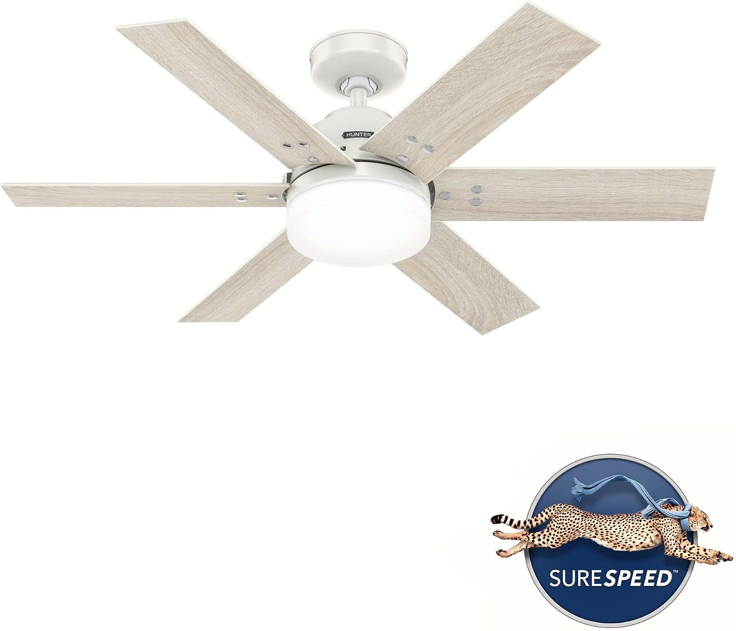 Hunter 44 inch Indoor Ceiling Fan with LED Light and Remote Control - White Ceiling Fan, Standard Mount, 6 Blades, For Bedroom, Living Room, or Kitchen, Quiet - Pacer 51205, Fresh White