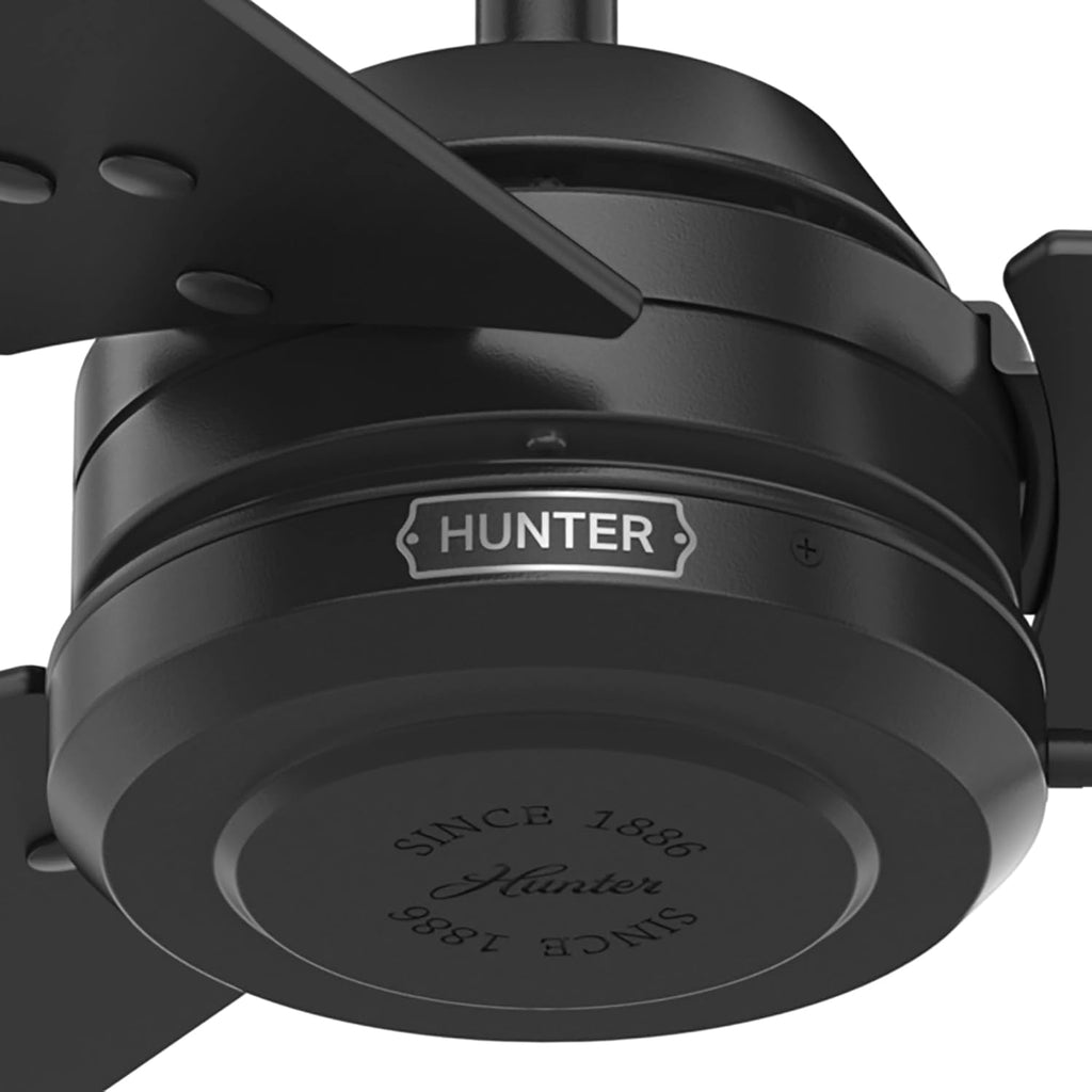 Hunter 52 inch Outdoor or Indoor Ceiling Fan No Light - Black Ceiling Fan without Light, For Patio, Porch, Garage, or Living Room, Standard Mount, 3 Blades, Pull Chain - Cassius 59264, Matte Black