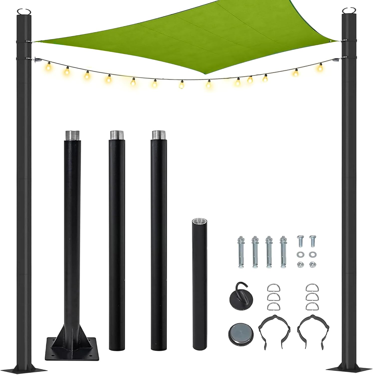 2 Pack 10Ft Shade Sail Poles, Heavy Duty Sun Shade Poles with D-Ring Clamps, Metal Post Pole Kit for Sun Shade Sail String Light Garden Yard Backyard Ground Grassland