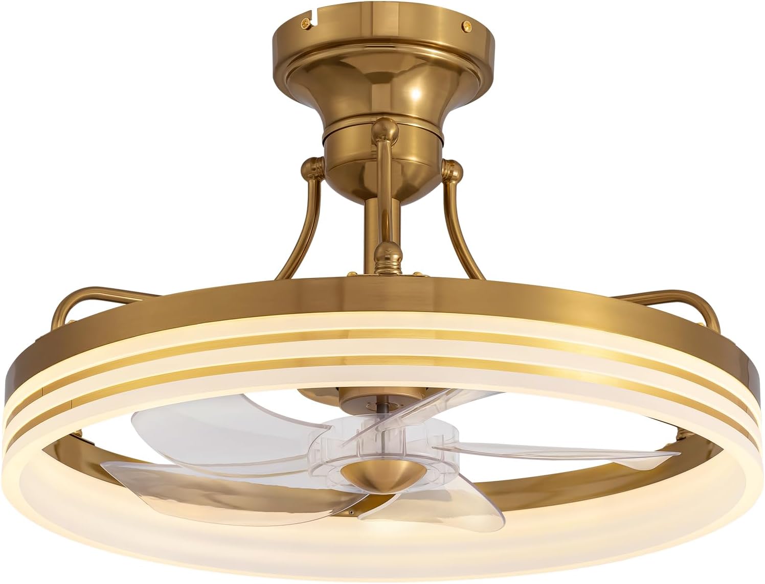 20inch Ceiling Fan with Light Gold Flush Mount Fandelier with Remote Control Modern LED Ceiling Fan 6 Wind Speeds Fandelier for Bedroom Living Room Kitchen