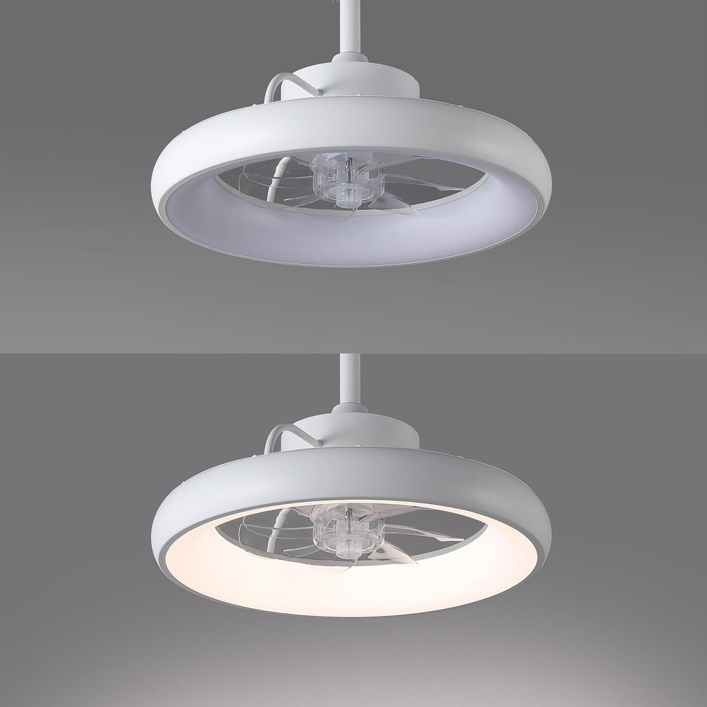 Oval AIR Loren 20' Small Smart Ceiling Fan with Light, Semi Flush Mount, Quiet 6-Speed Reversible Motor, Dimmable LED, Adjustable CCT, App & Remote Control, Minimalist, White AIR8002D