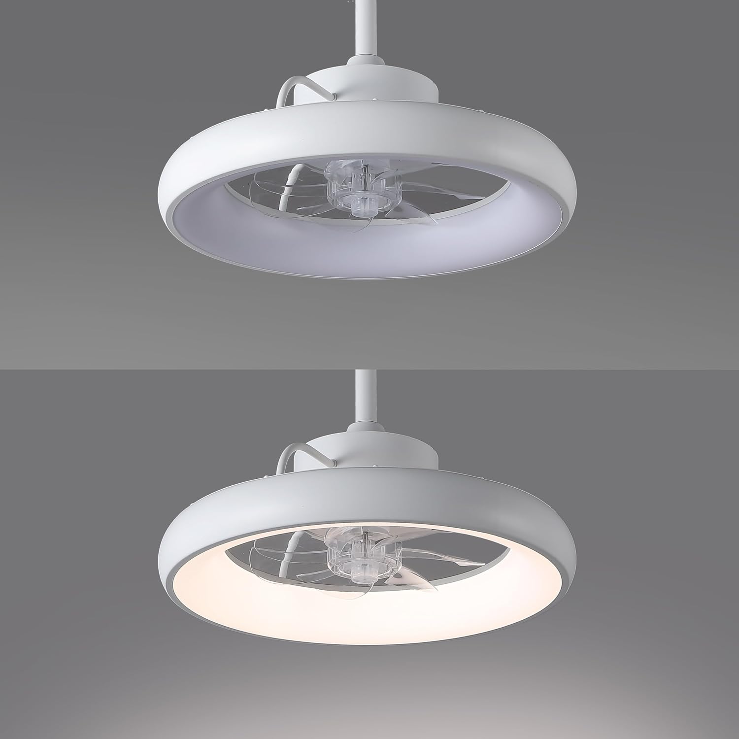Oval AIR Loren 20' Small Smart Ceiling Fan with Light, Semi Flush Mount, Quiet 6-Speed Reversible Motor, Dimmable LED, Adjustable CCT, App & Remote Control, Minimalist, White AIR8002D