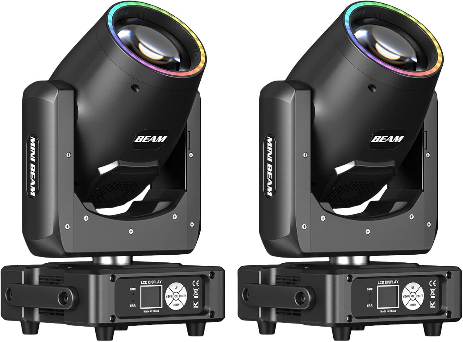 2Pack 230W 7R Moving Head Light with RGB Halo Strip,Ultra-Bright 230,000 Lux 48-Facet Prism 15 Gobos 14 Colors Stage Light DMX512 Sound Activated Beam DJ Lights for Concert Large Venue Touring