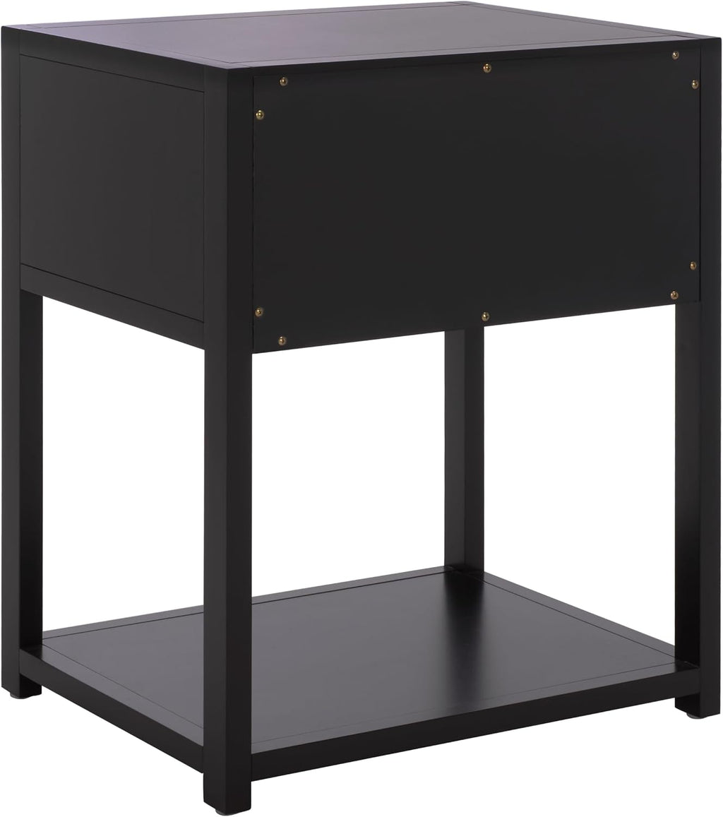 SAFAVIEH Furniture - Sadie 1-Drawer Nightstand - Black - Wood - Glam Gold Hardware Design - Ideal for Bedroom, 21' W x 17.2' D x 26' H - Fully Assembled (NST9201E)