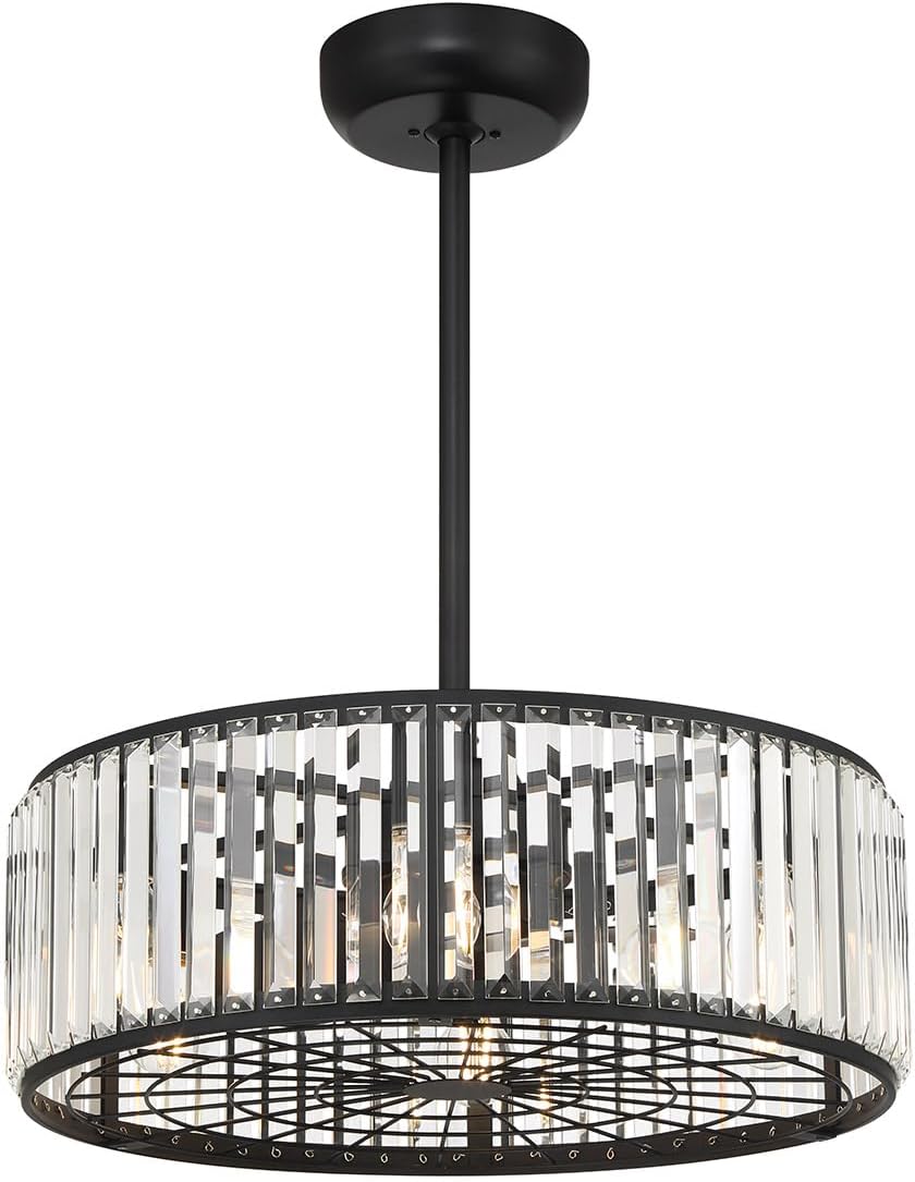 Savoy House 23-FD-245-322 Janus Luxe LED Chandelier Ceiling Fan with Light and Remote, Crystal Drum Fandelier with 6-Light 48 Total Watts, 10' H x 23' W, Matte Black