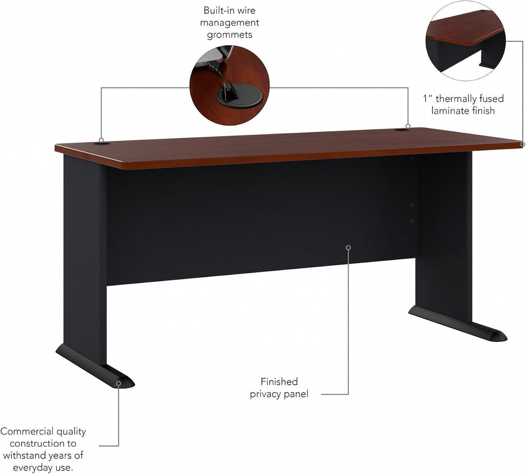 Bush Business Furniture Series A 60W Computer Desk in Hansen Cherry and Galaxy, Large Office Table for Home or Professional Workspace
