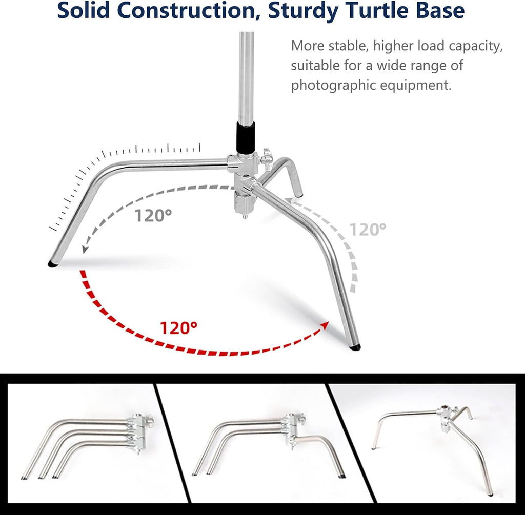 C Stand with Boom Arm Heavy Duty Photography C Light Stands Kit, Max Height 10.5ft/320cm, with 4.2ft/128cm Holding Arm, for Photography Studio, Reflector, Umbrella, Softbox