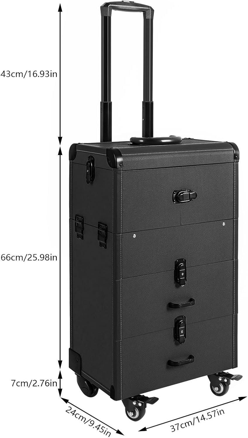 Professional Rolling Makeup Case Train Case Portable Cosmetic Organizer Trolley Lockable Rolling Make-ups Case Storage Cart Makeup Train Case Cosmetology Case On Wheels (Black|4 trays)