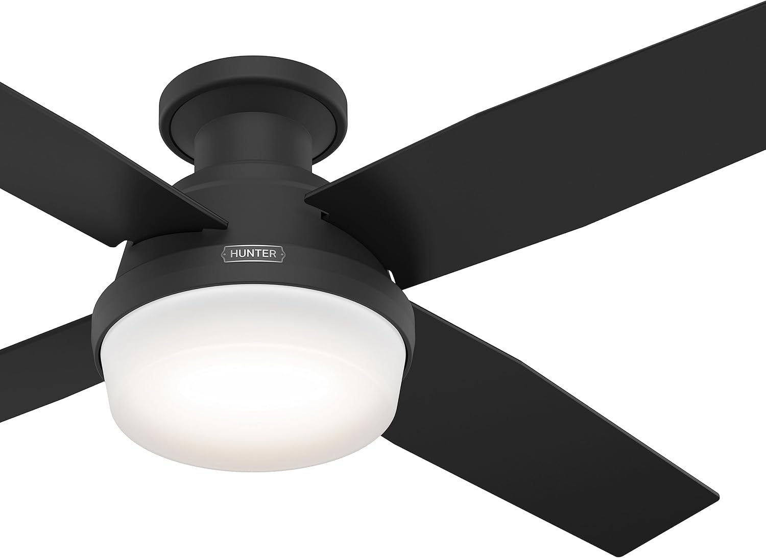 Hunter Fan 52 Inch Low Profile Matte Black Finish Indoor Ceiling Fan With LED Light Kit and Remote Control (Renewed)