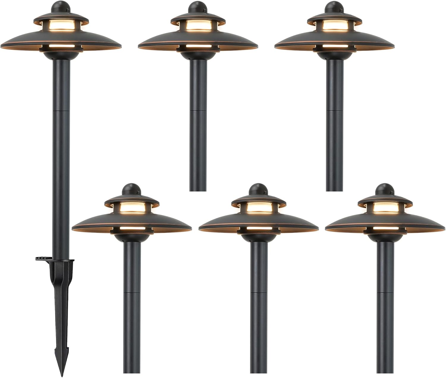Low Voltage Landscape Pathway Lights, 3CCT Adjustable (2700K/3000K/4000K) 12V-15V LED Landscape Lighting, Oil Rubbed Bronze Aluminum Housing, Waterproof Outdoor Path Lights for Yard, Garden, 6 Pack